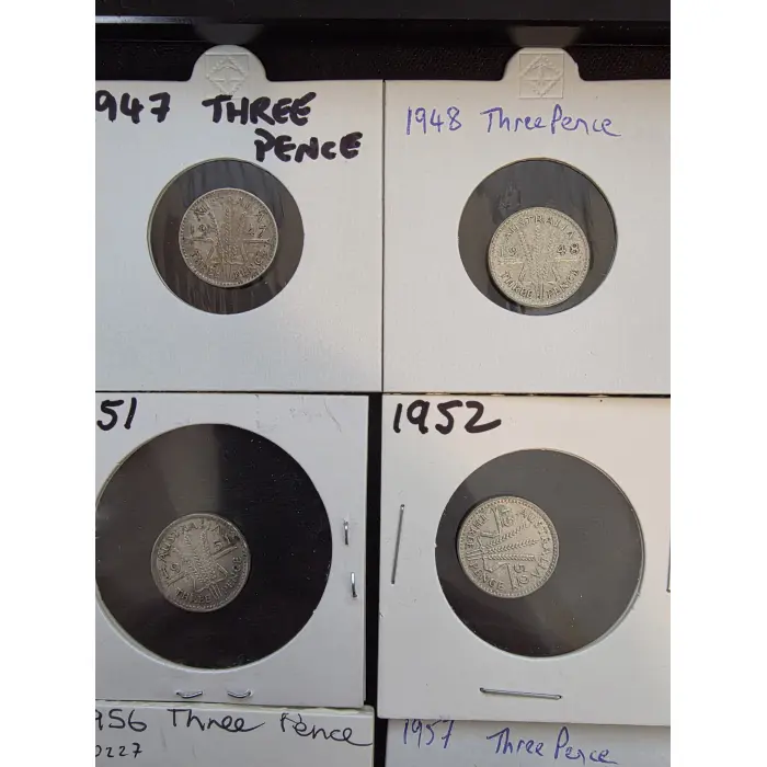 THREEPENCE SET OF 17 1947 TO 1964 (NO 1954) 