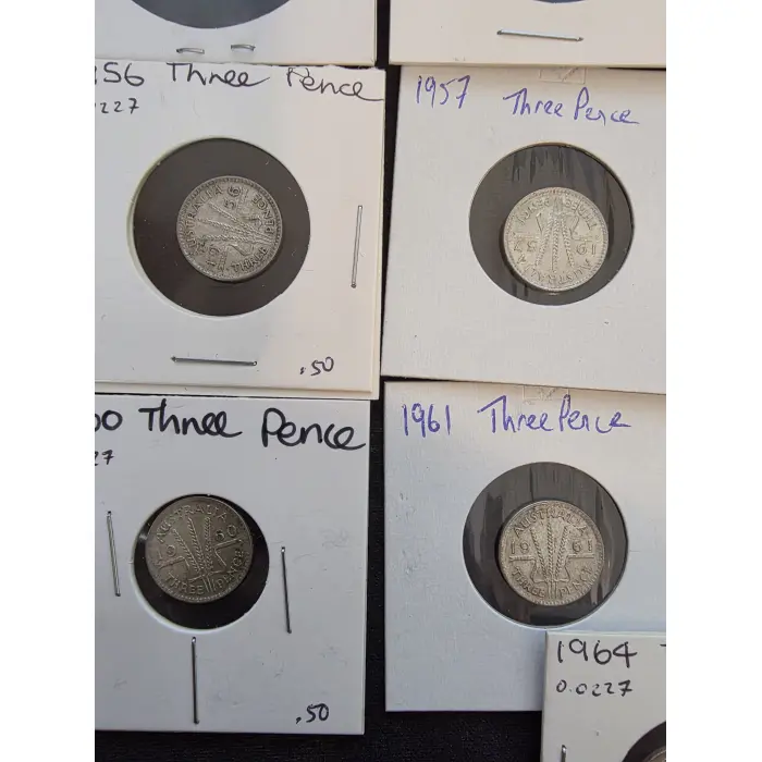 THREEPENCE SET OF 17 1947 TO 1964 (NO 1954) 
