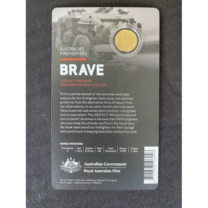 2020 Australian firefighters $2 coin Brave C mint mark