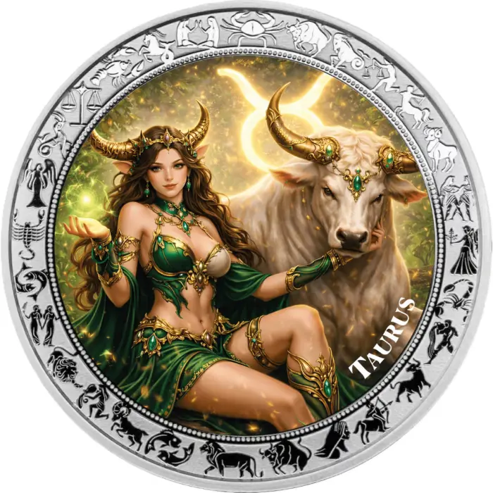Taurus 2026 Ghana Zodiac Goddess 1oz Silver Proof Coloured Coin