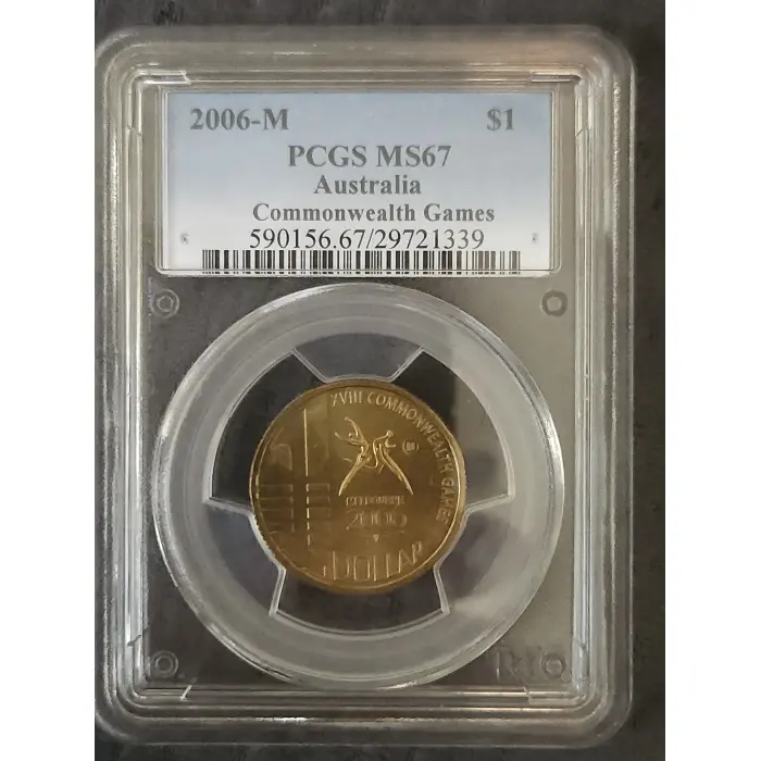 2006-M COMMONWEALTH GAMES $1 – PCGS MS67 – TOP POP A 2006 Melbourne Mintmark