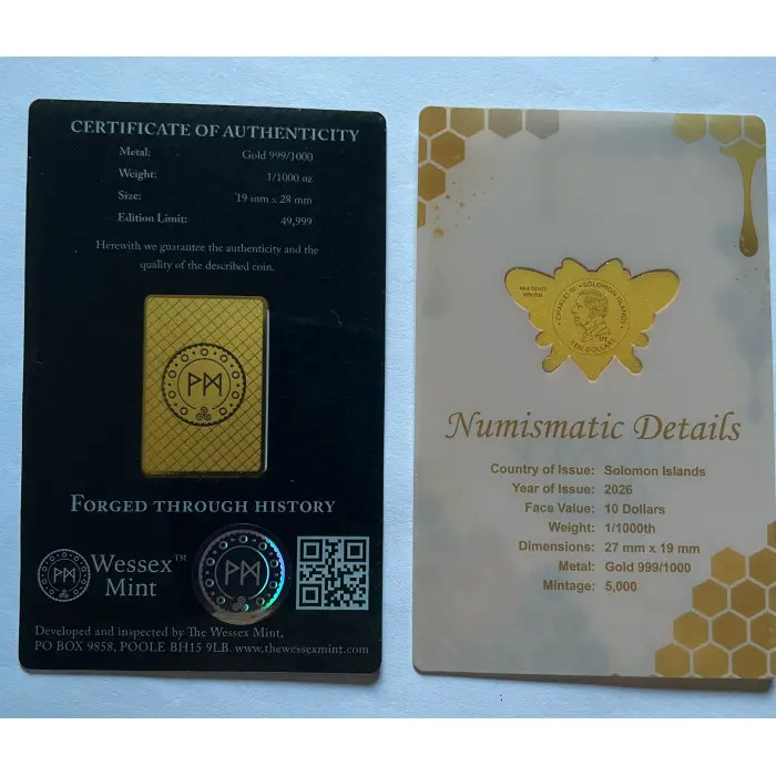 1/1000 oz Gold Honey  Bee & The Red Dragon of Wales