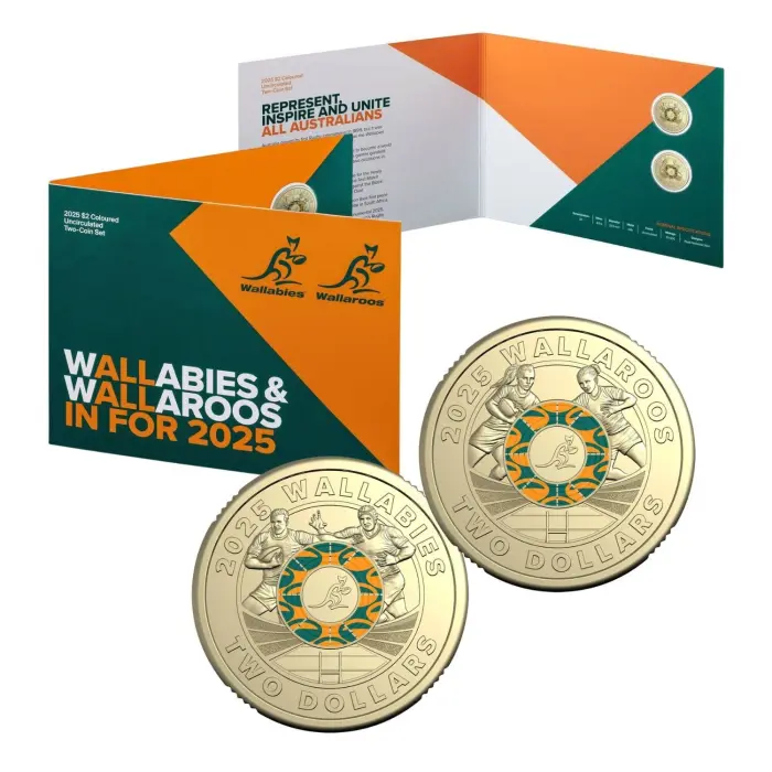 2025 $2 WALLABIES & WALLAROOS COLOURED UNCIRCULATED 2-COIN SET
