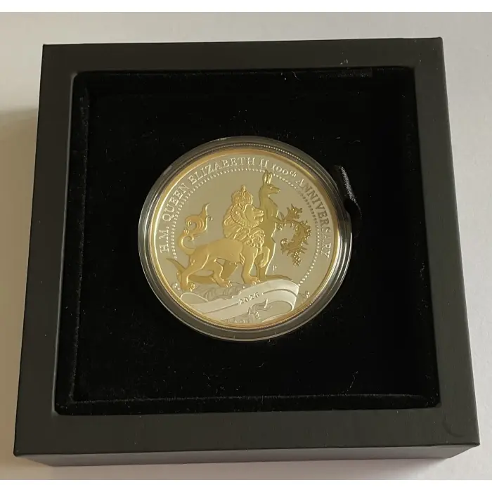 2026 HM QUEEN ELIZABETH 11 100th ANNIVERSARY 1oz SILVER PROOF GILDED COIN
