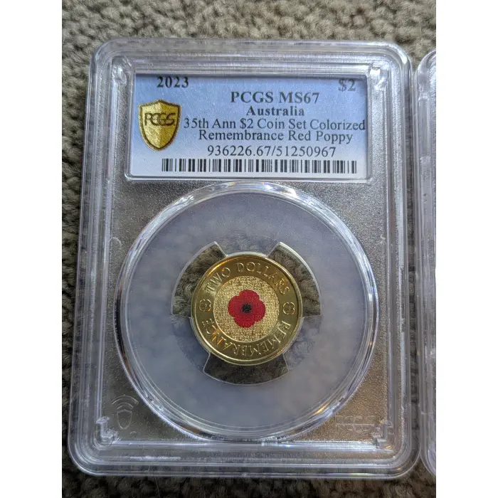 2023 Aus $2 35th Anniversary Remembrance Red & Gold Poppy Set PCGS MS67 & MS69