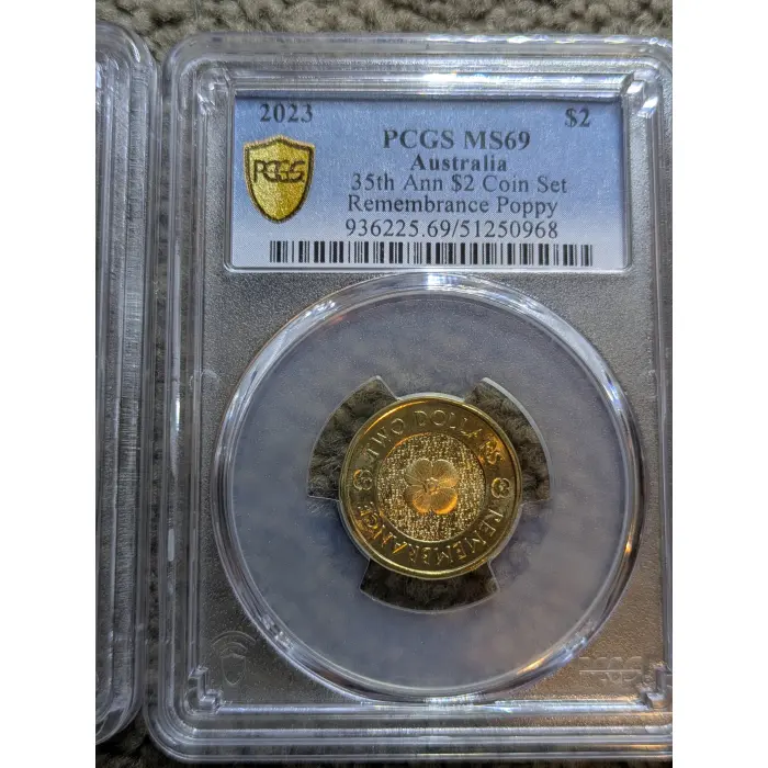 2023 Aus $2 35th Anniversary Remembrance Red & Gold Poppy Set PCGS MS67 & MS69