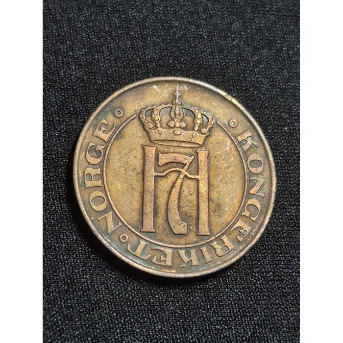 1911 Norway 5 Øre Bronze Coin – King Haakon VII Monogram 