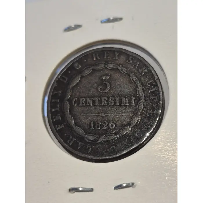1826 Kingdom of Sardinia 5 Centesimi Coin - Carlo Felice - Crowned Shield