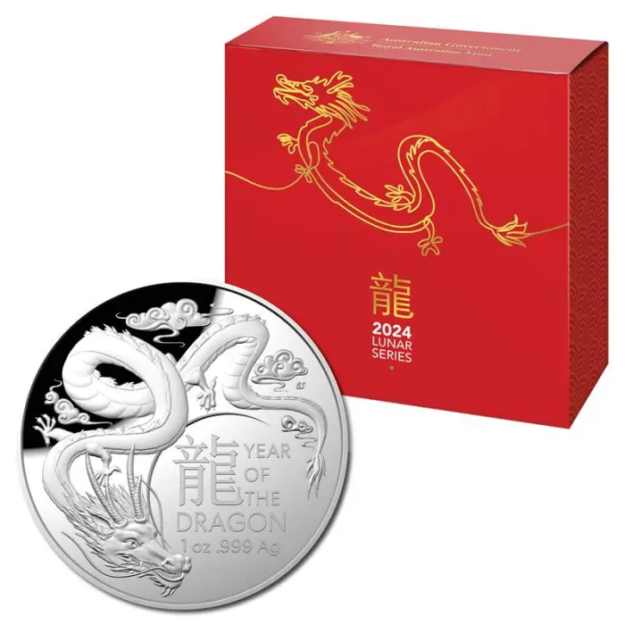 2024 $5 Year Of The Dragon 1oz Silver Proof Domed RAM