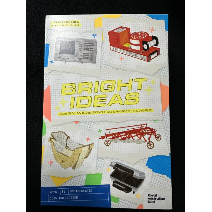 Bright Ideas 5 coin set including coloured coin and 6th till coin. 