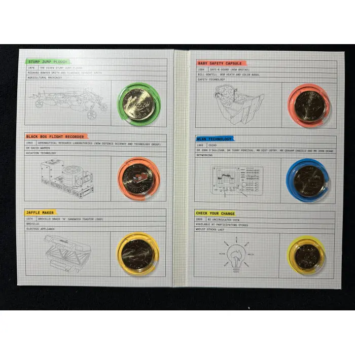 Bright Ideas 5 coin set including coloured coin and 6th till coin. 
