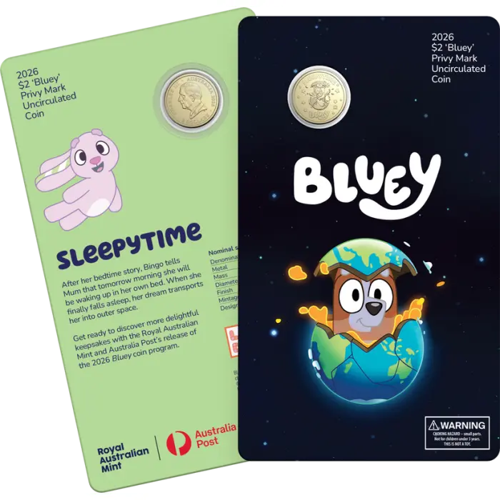 2026 $2 Bluey - Sleepytime Privy Mark Uncirculated Coin on Card
