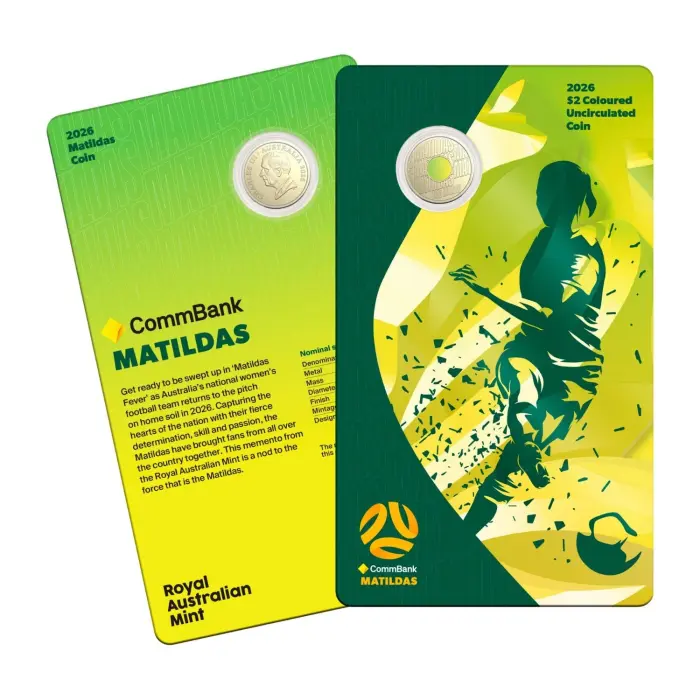 2026 $2 MATILDAS COLOURED UNCIRCULATED COIN IN CARD
