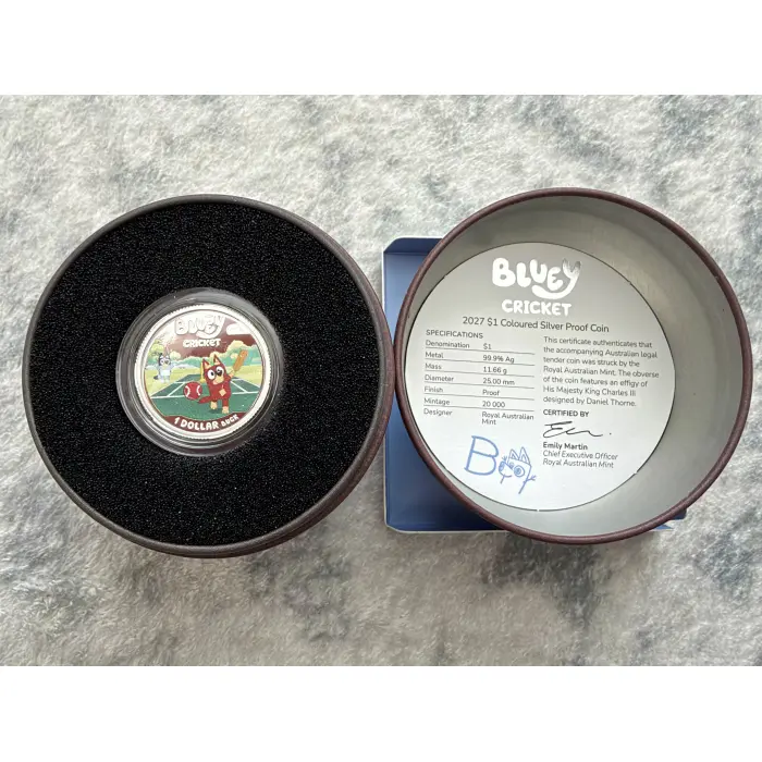 2027 AUSTRALIA $1 BLUEY CRICKET SILVER PROOF COIN