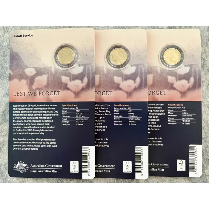 Bundle:  Three  2026 Dawn Service C Mint Coloured Uncirculated Coins 