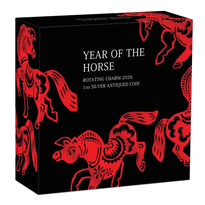 2026 Tuvalu Year of the Horse 1oz Silver Antiqued Rotating Charm Coin Perth Mint