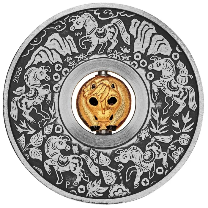 2026 Tuvalu Year of the Horse 1oz Silver Antiqued Rotating Charm Coin Perth Mint
