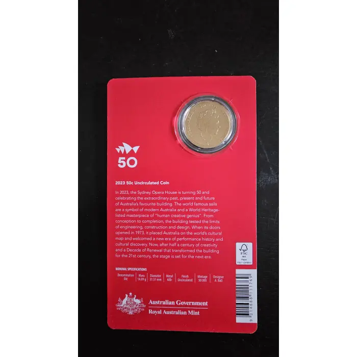 SALE: 2023 Sydney Opera House 50th Anniversary 50c Uncirculated Coin 