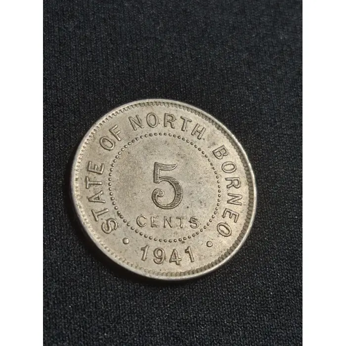 1941 State of North Borneo 5 Cents Coin - WWII Era British Protectorate 
