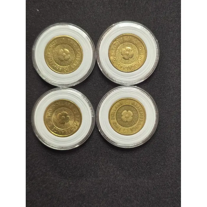 4x 2012 $2 Gold Poppy Remembrance Day Commemorative Coins.
