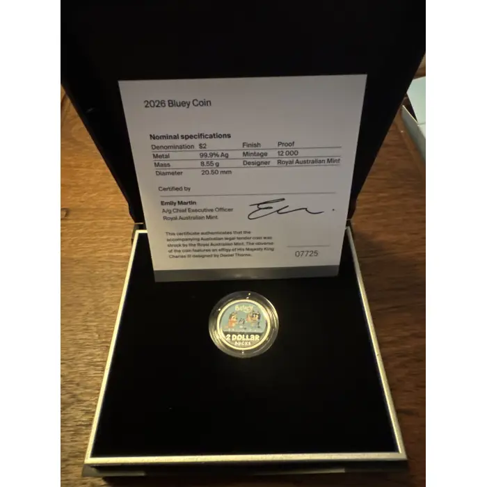 2026 $2 BLUEY COLOURED SILVER PROOF COIN - #07725  of  12000