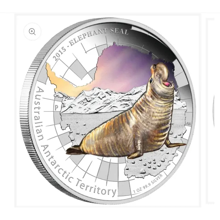 2015 Australian Antarctic Territory  Elephant Seal 1oz Silver Proof Coin