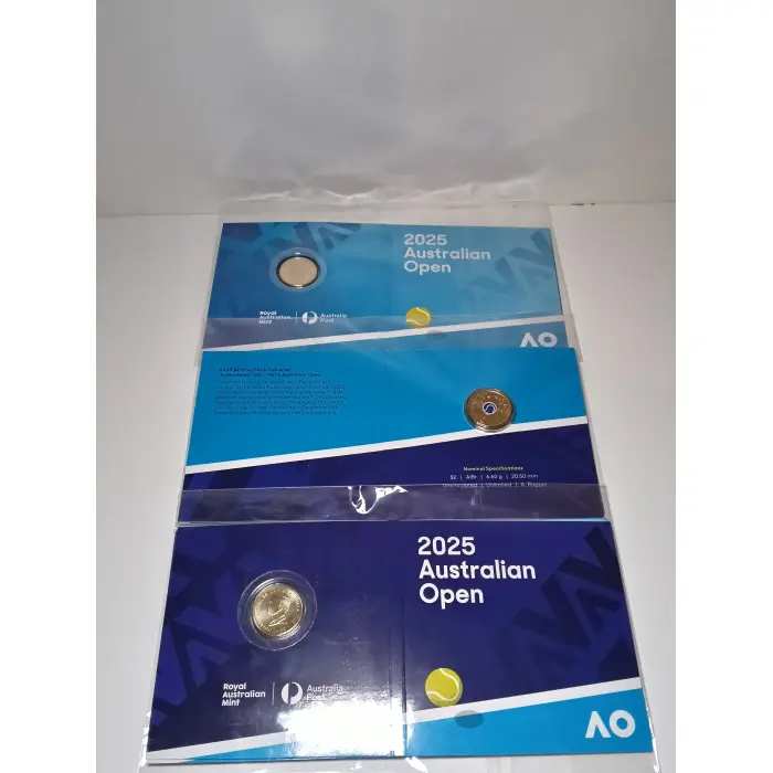 2025 $2 Privy Mark Coroured UNC Men's & Women's Australian Open card set
