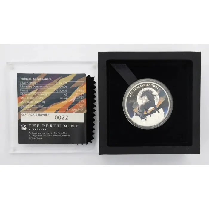 2026 $1 Australian Brumby 1oz Silver Colour Coins Perth Mint COA 22/1500