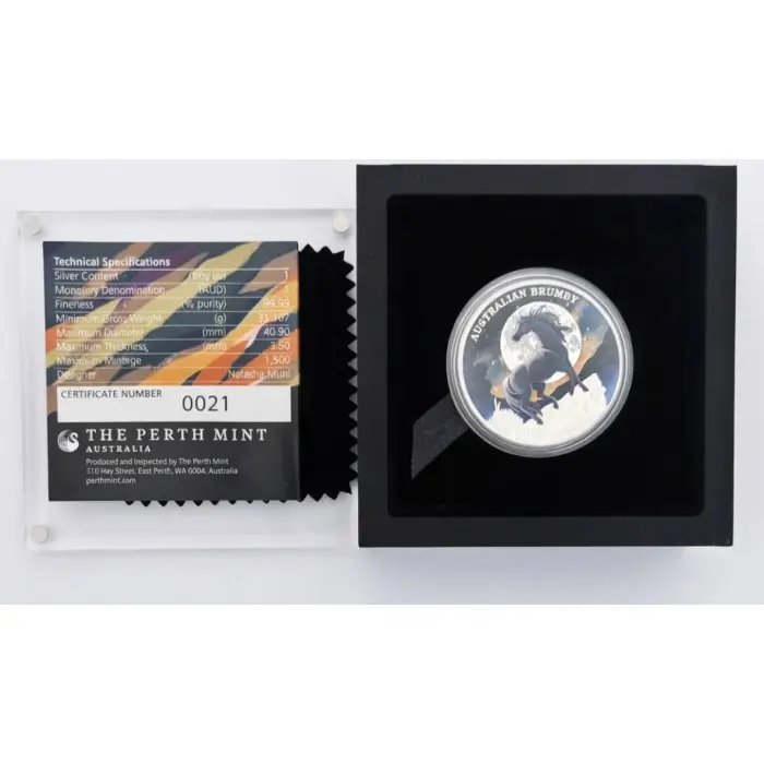 2026 $1 Australian Brumby 1oz Silver Colour Coins Perth Mint COA 21/1500