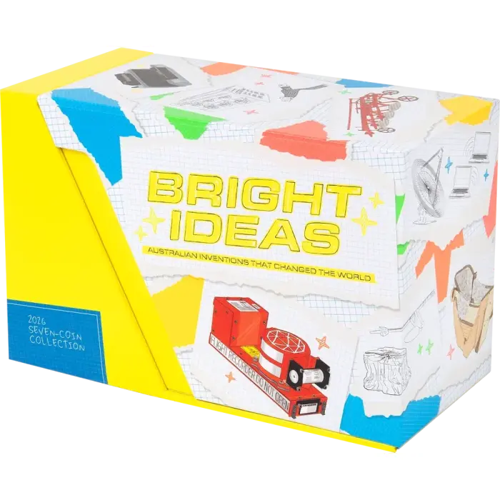 Bright Ideas 2026 $1 and $2 Privy Mark Seven-Coin Collection including coulored light bulb coin