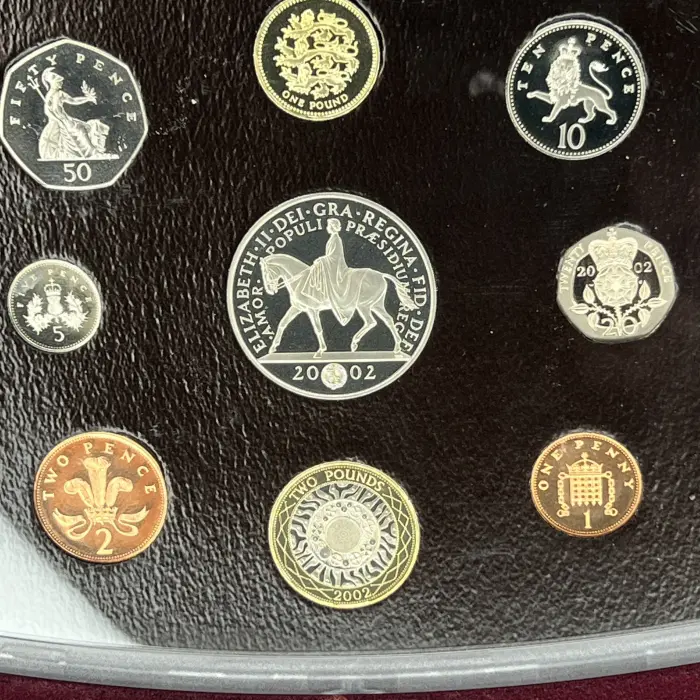 2002 Royal Mint Collectors Proof Coin Set of 9 Coins, Information Booklet / COA