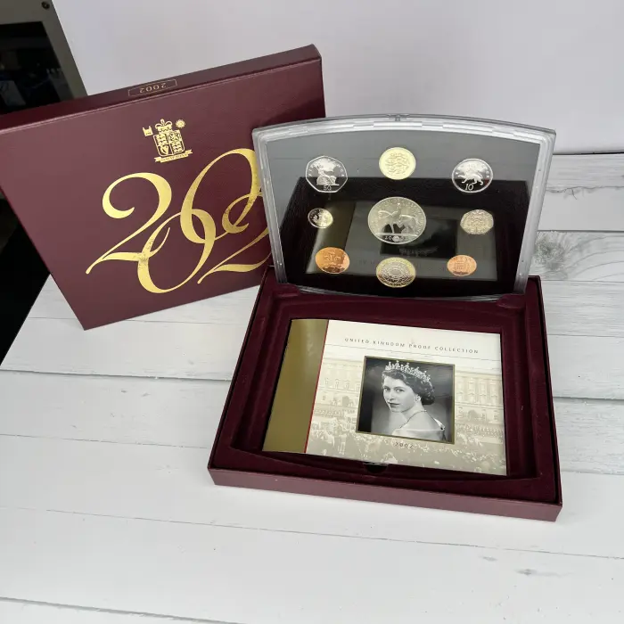 2002 Royal Mint Collectors Proof Coin Set of 9 Coins, Information Booklet / COA