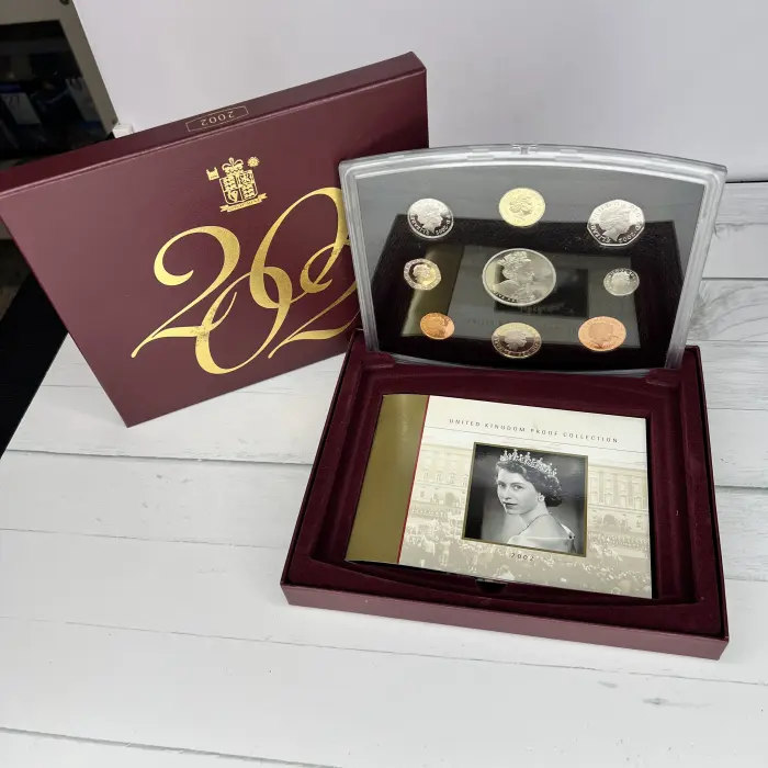 2002 Royal Mint Collectors Proof Coin Set of 9 Coins, Information Booklet / COA