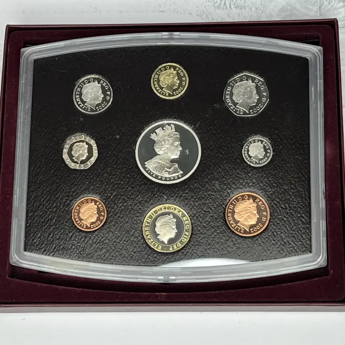 2002 Royal Mint Collectors Proof Coin Set of 9 Coins, Information Booklet / COA