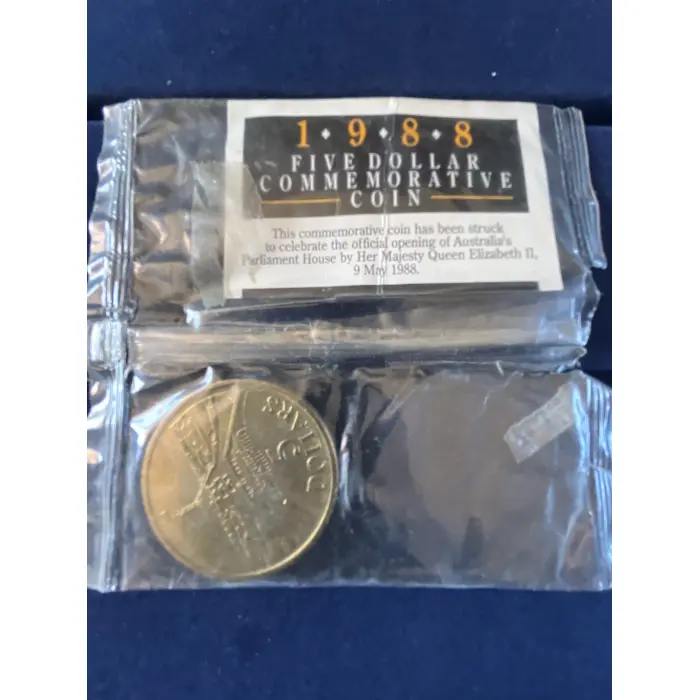 1988 Parliament House $5 coin in its original Commonwealth Bank packaging 