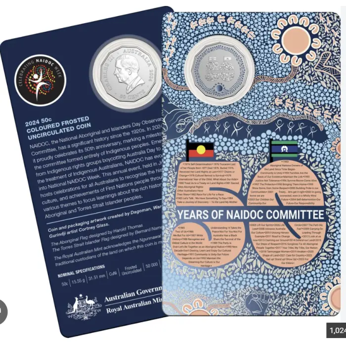 2024 50C NAIDOC 50TH ANNIVERSARY UNCIRCULATED COIN IN CARD