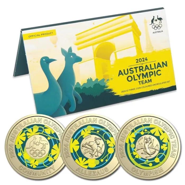2024 $2 AUSTRALIAN OLYMPIC TEAM COLOURED UNCIRCULATED 3-COIN SET