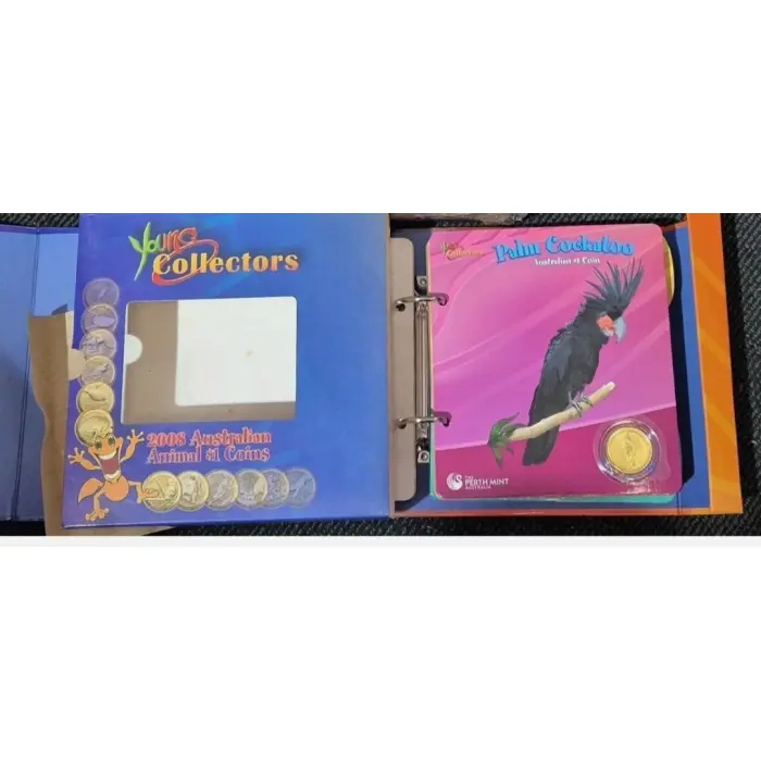 12 X $1 Coins 2008 Young Collectors Australian Animals Full Set Coloured Folder