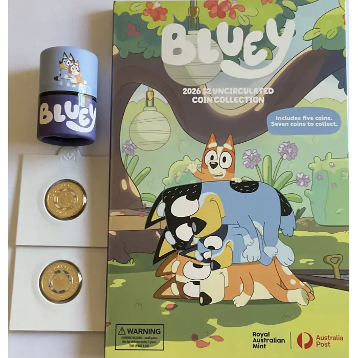 2026 BLUEY $2 COIN TUBE & FOLDER SET + 2 TILL COINS (SEALED TUBE / 7-COIN SET)