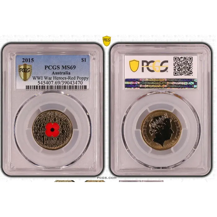 2015 $1 WWI War Heroes-Red Poppy Colorised TOP POP MS69 #39043470