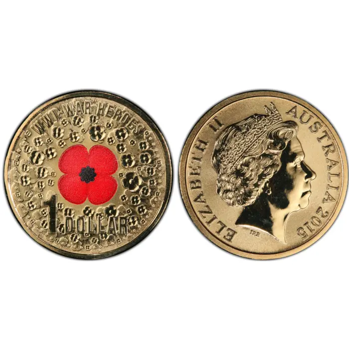 2015 $1 WWI War Heroes-Red Poppy Colorised TOP POP MS69 #39043470