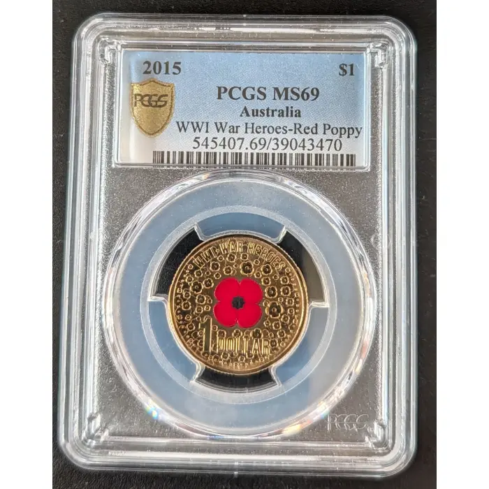 2015 $1 WWI War Heroes-Red Poppy Colorised TOP POP MS69 #39043470