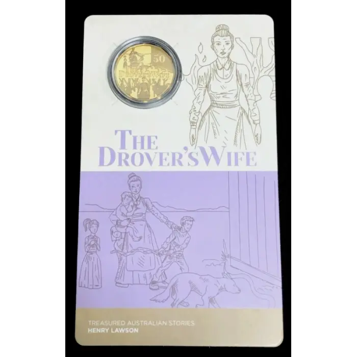 2022 "THE DROVER'S WIFE - Henry Lawson" uncirculated 50 cent spec. coin in card.