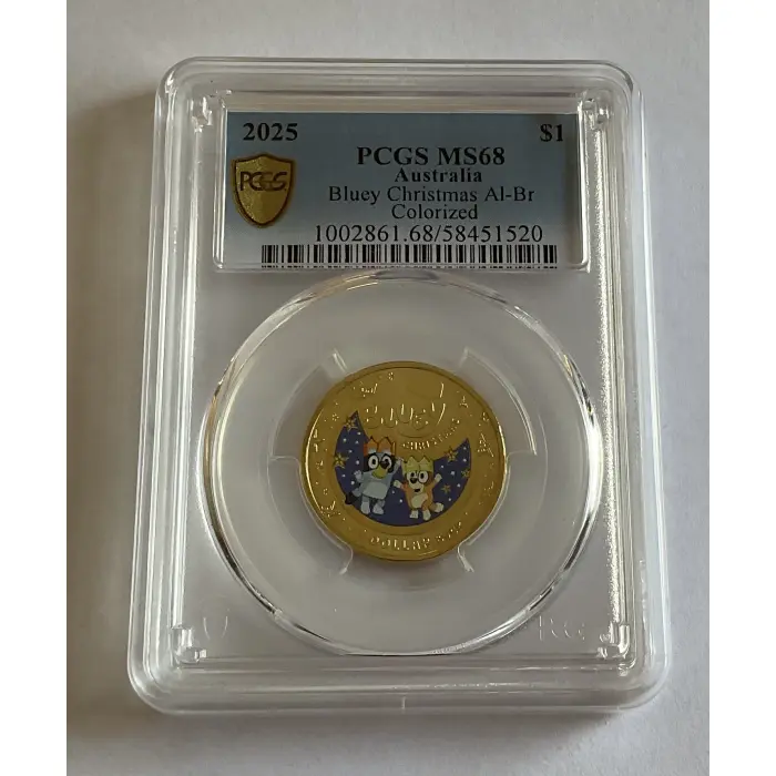 2025 $1 BLUEY CHRISTMAS COLOURED AlBr COIN - PCGS MS68