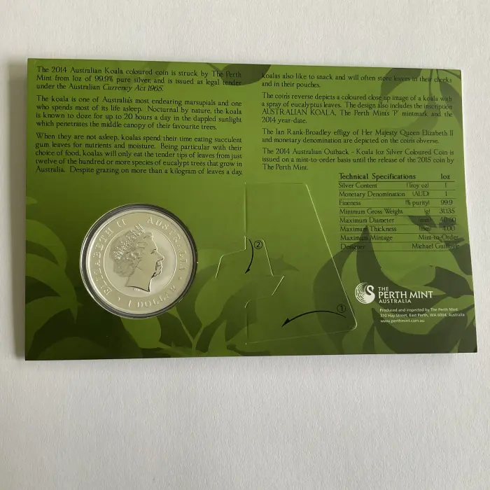 2014 $1 Koala 1oz Silver Coloured UNC Coin - Perth Mint