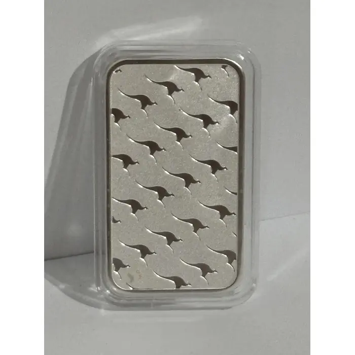 PERTH MINT 1oz SILVER KANGAROO MINTED BAR IN CAPSULE and FELT BAG