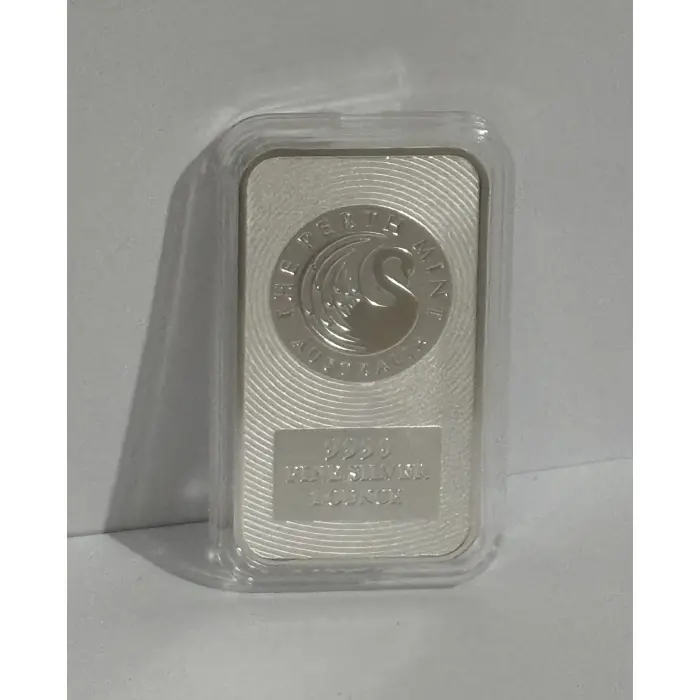 PERTH MINT 1oz SILVER KANGAROO MINTED BAR IN CAPSULE and FELT BAG