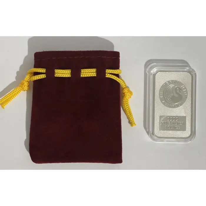 PERTH MINT 1oz SILVER KANGAROO MINTED BAR IN CAPSULE and FELT BAG