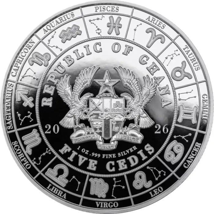 Aries 2026 Ghana Zodiac Goddess 1oz Silver Proof Coloured Coin