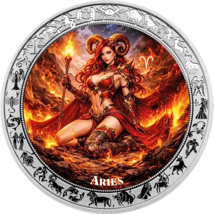 Aries 2026 Ghana Zodiac Goddess 1oz Silver Proof Coloured Coin